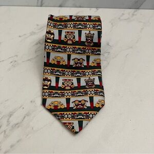 Pineda Covalin 100% Silk Tie with Geometric Aztec Mask Motif